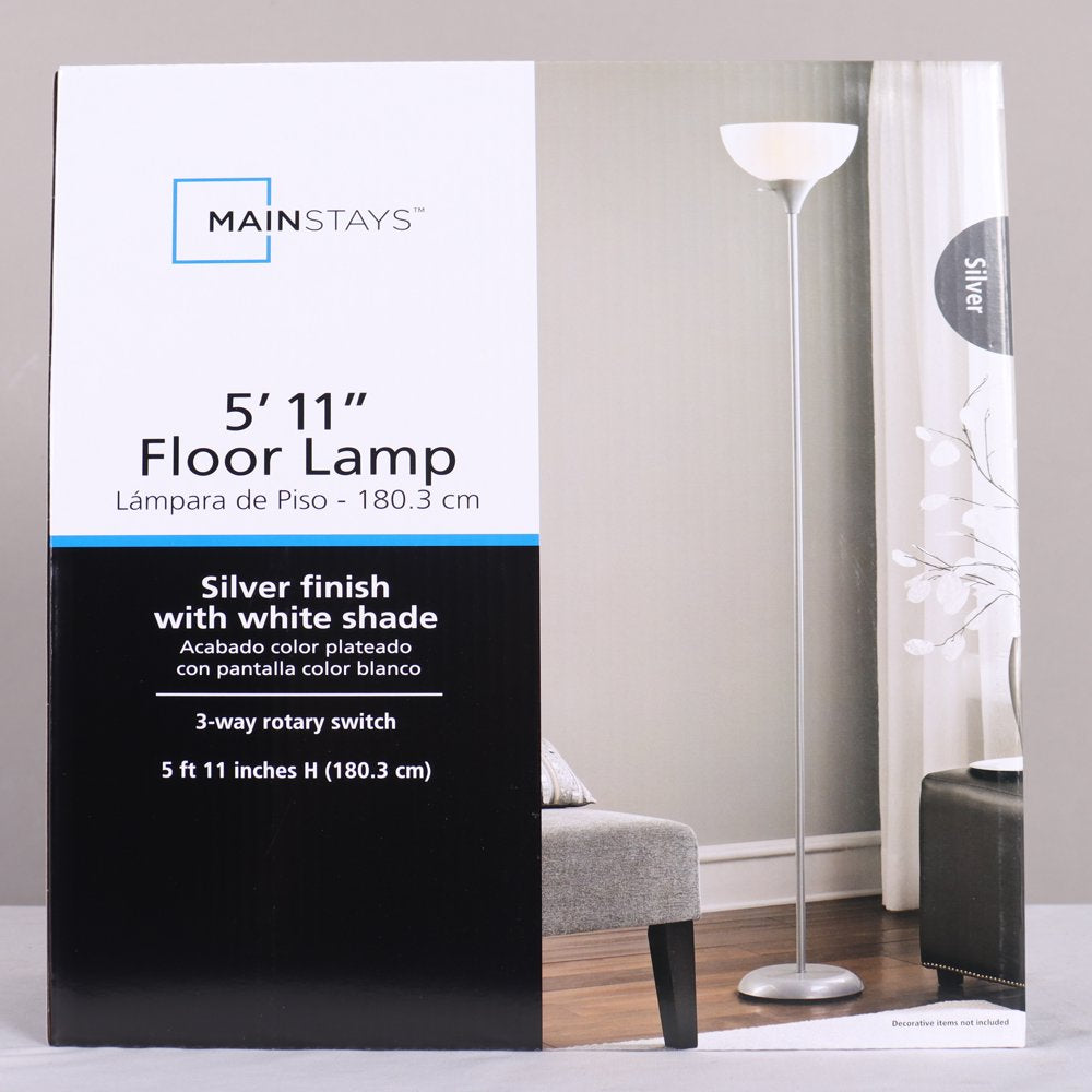 71" Floor Lamp, Silver, Plastic, Modern Styling for Young Adult Dorm or Adult Home Office.