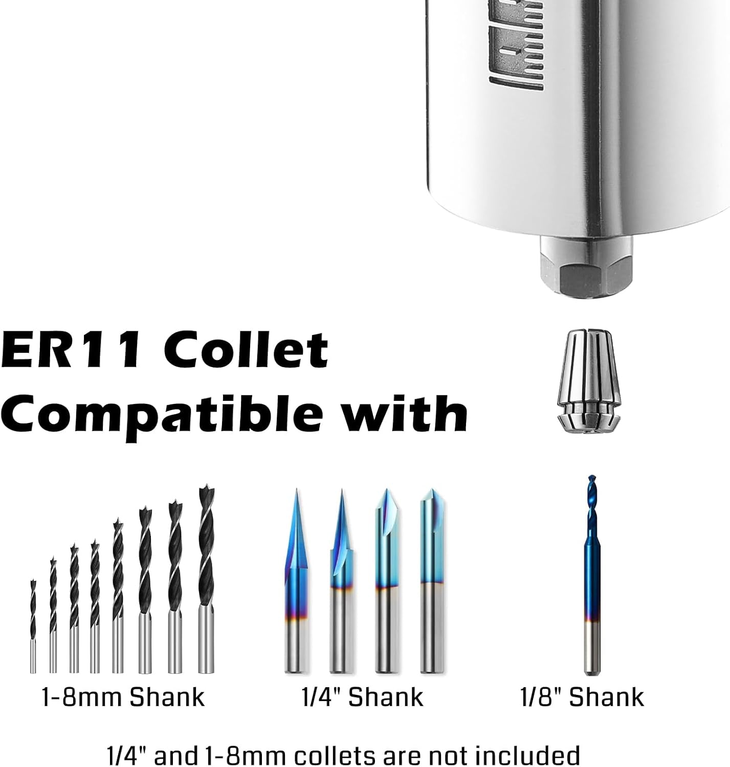 Genmitsu 710W Compact Router 65Mm Diameter, 6 Variable Speeds Palm Trimmer Router, with ER11 Collet & 4 Carbon Brushes, Spindle Motor Upgrade for CNC Machines