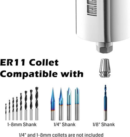 Genmitsu 710W Compact Router 65Mm Diameter, 6 Variable Speeds Palm Trimmer Router, with ER11 Collet & 4 Carbon Brushes, Spindle Motor Upgrade for CNC Machines