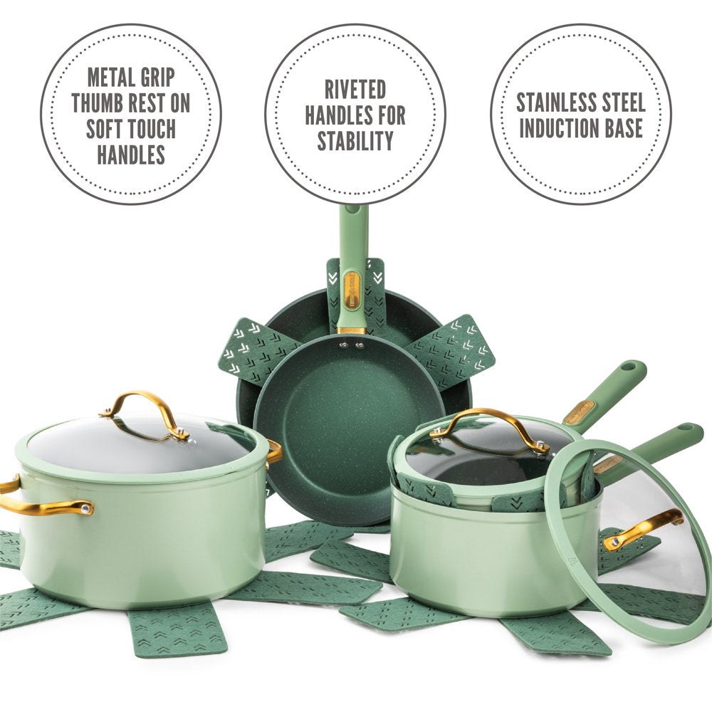 Nonstick 12-Piece Granite Cookware Set, Green