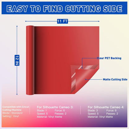 Glossy Green & Matte Red Permanent Vinyl - 12" X 11FT Adhesive Permanent Vinyl Roll Compatible with Cricut Cutting Machine