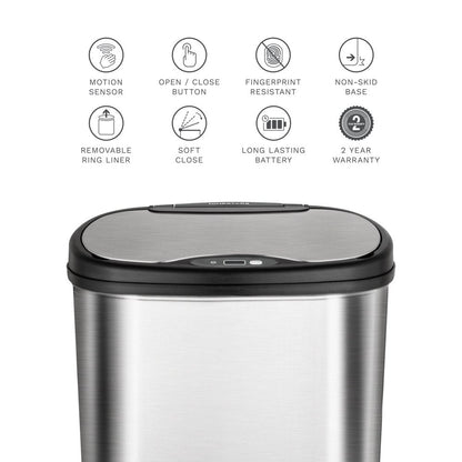 13.2 Gallon Trash Can, Motion Sensor Kitchen Trash Can, Stainless Steel