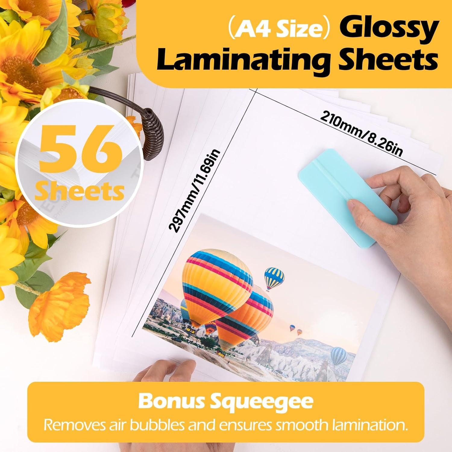 Glossy Laminating Sheets Clear Laminate Sheets for Inkjet Printable Vinyl Sticker Paper Transfer Paper 8.26" X 11.69" A4 56Pcs Clear Contact Paper for Scrap-Booking Photo Paper