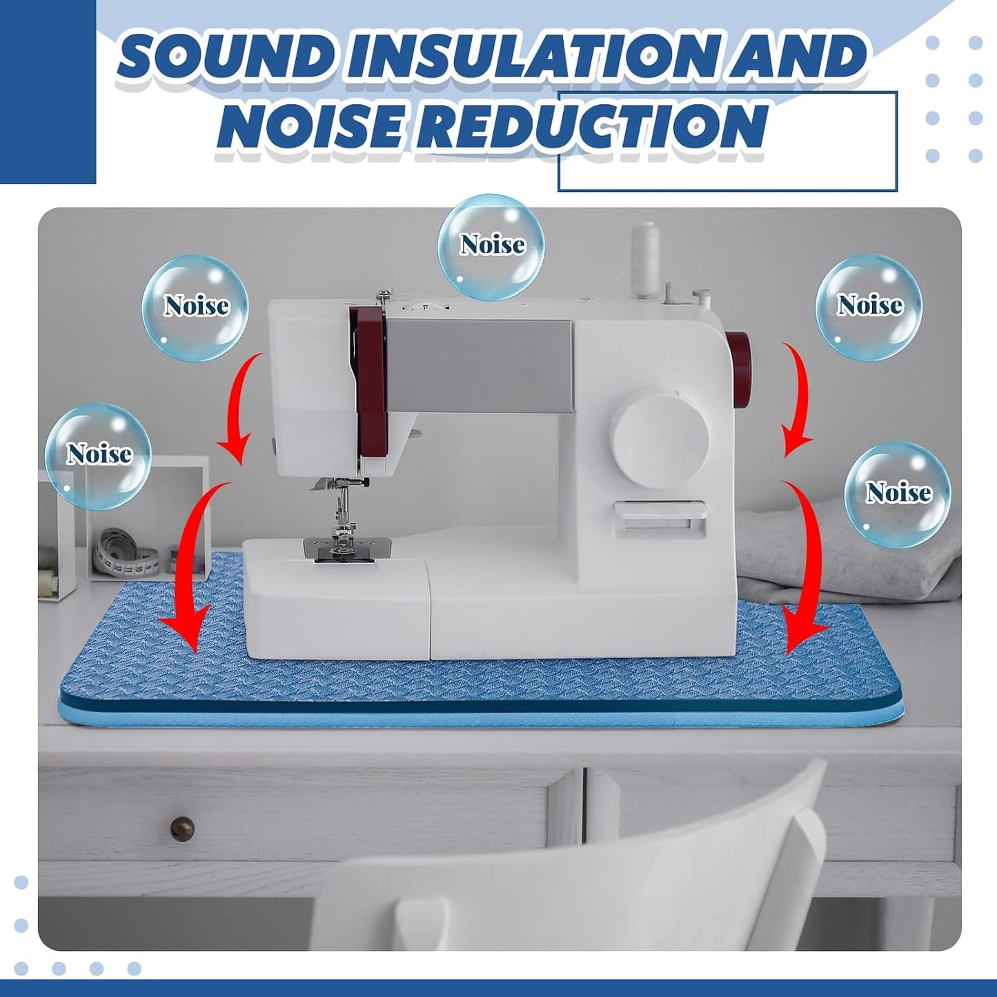 Drydiet 3 Pcs Sewing Machine Muffling Mat Pedal Mat Sewing Machine Pad No Slip Rubber Stay in Place Mats for Calms Vibration(Blue,15 X 20 Inch,14 X 9 Inch,14 X 11 Inch)