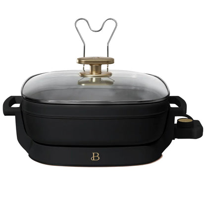 5 in 1 Electric Skillet - Expandable up to 7 Qt with Glass Lid, Black Sesame by Drew Barrymore