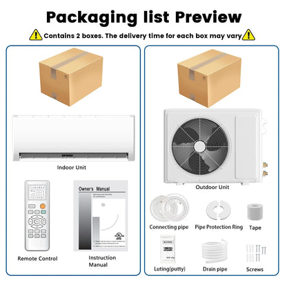 9000BTU Mini Split Air Conditioner Heat Pump,19 SEER2 115V Split Ac Unit with Remote AC Cool up to 650 Sq. Ft,Variable Frequency Cooling and Heating，R32 Refrigerant & Installation Kit, White