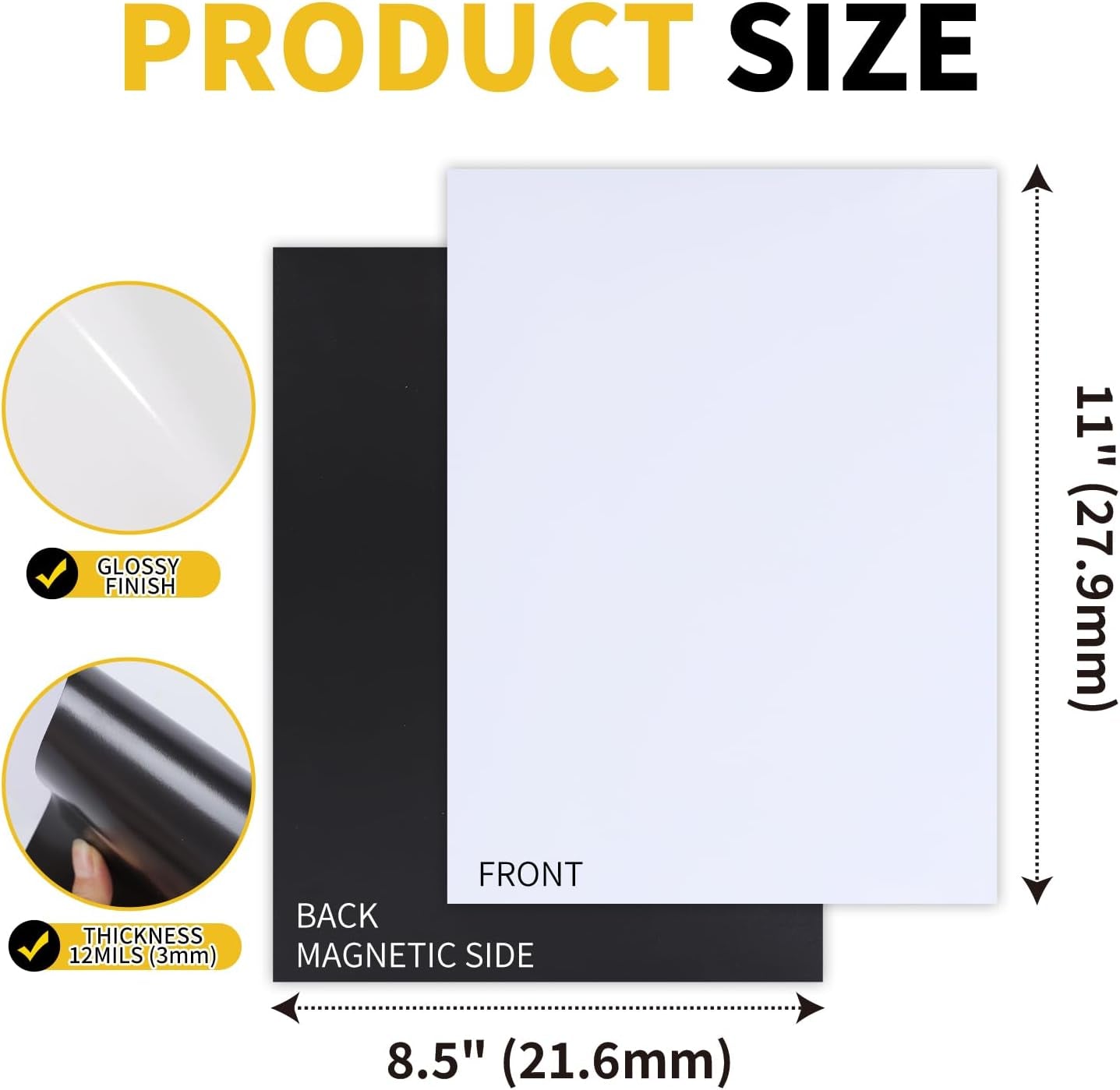 50 Sheets Printable Magnetic Sheets 8.5X11 Inches for Inkjet Printers, Glossy White Magnetic Print Paper, 12Mil Thickness, Flexible Magnet Photo Paper for Refrigerator DIY Crafts