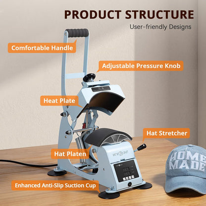 Hat Press Machine - Hat Press Heat Machine for Caps + Glitter Heat Transfer Vinyl Bundle - 15 Pack 12" X 10" HTV Sheets Glitter HTV Vinyl for T-Shirts