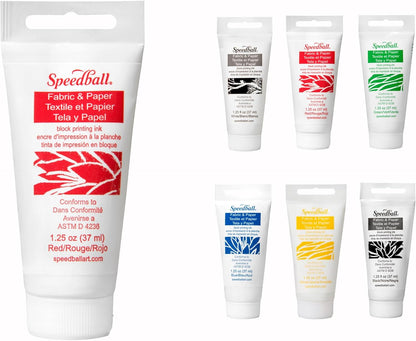 Speedball Premium Block Printing Ink Set - 6 Colors for Fabric and Paper - Water Soluble Oil Based Ink - 1.25 Oz Each - Non Toxic Art Supplies