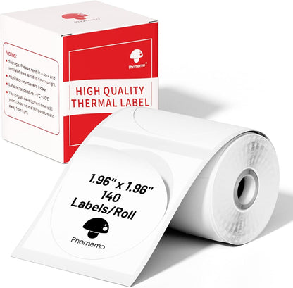 Phomemo Multi-Purpose Self-Adhesive round Circle Label for Phomemo M110/M100/M220/M221/M108 Label Maker, 1.96" X 1.96"（50X50 Mm） Thermal Labels for Barcode, DIY Logo Design, Black on White