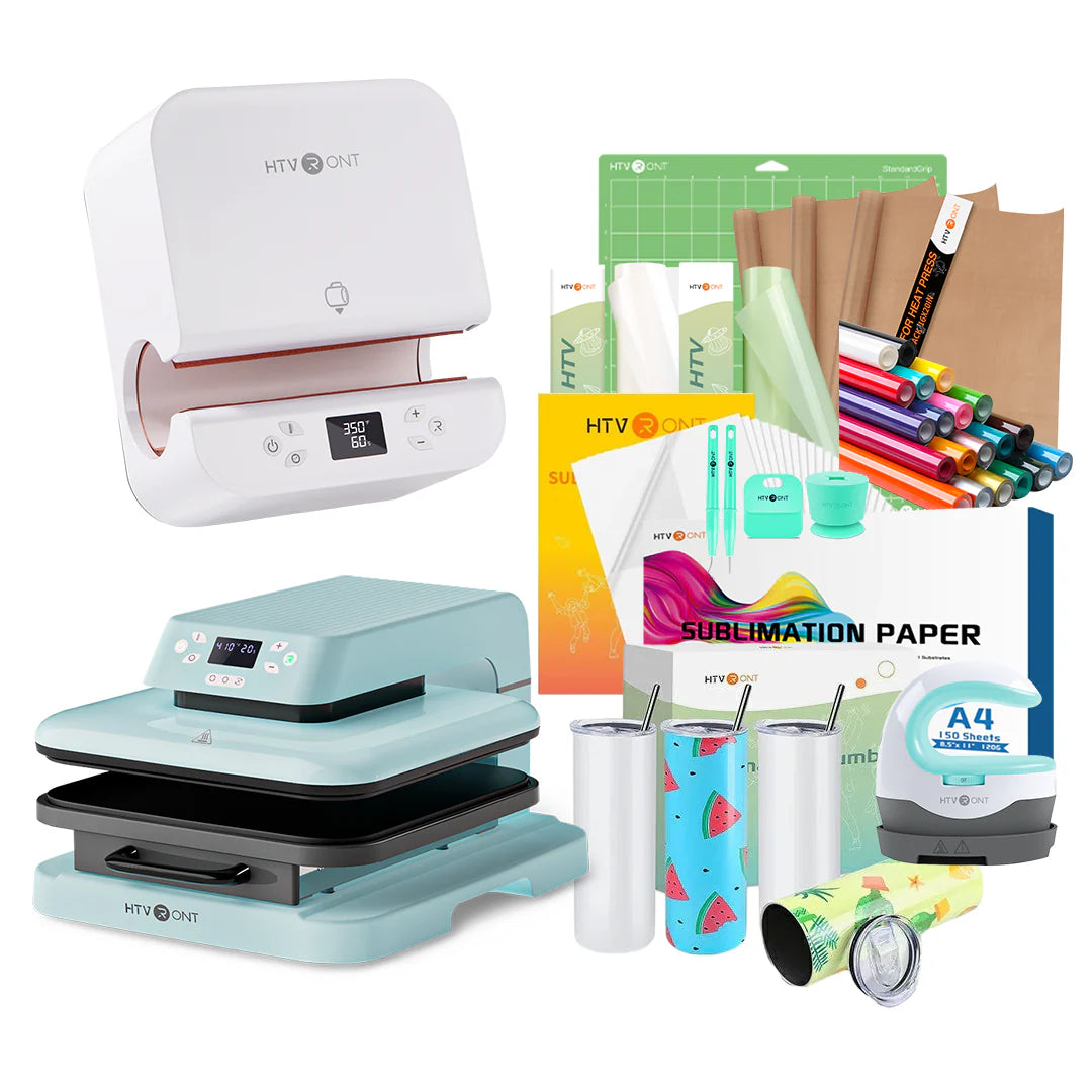 HTVRONT Auto+Tumbler Heat Press Machine + Materials Bundle
