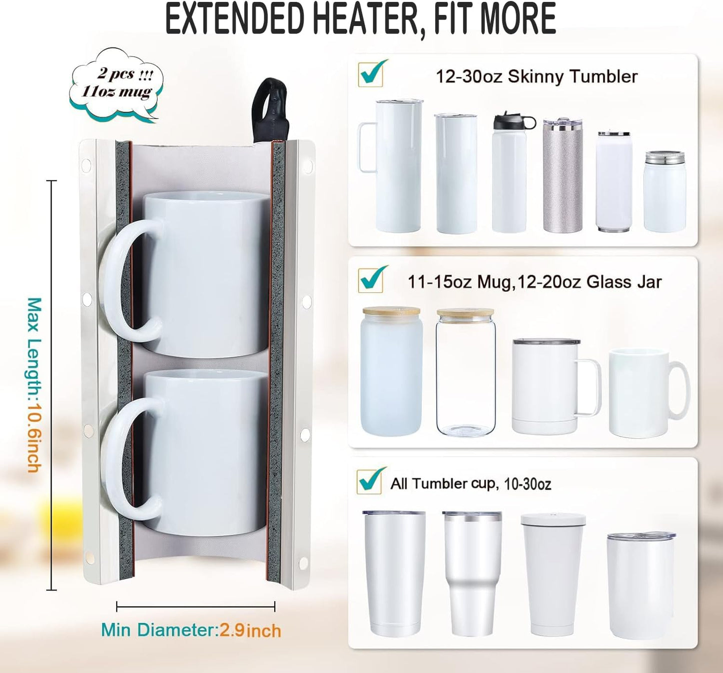 AKEYDIY Tumbler Heat Press 30Oz 20Oz 16Oz Sublimation Tumblers Press Straight Skinny Tumbler Cup Press Glass Jar Cans,Tumbler Mug Heat Press Machine 20 and 30Oz 11-16Oz DIY Heat Transfer Press Vinyl