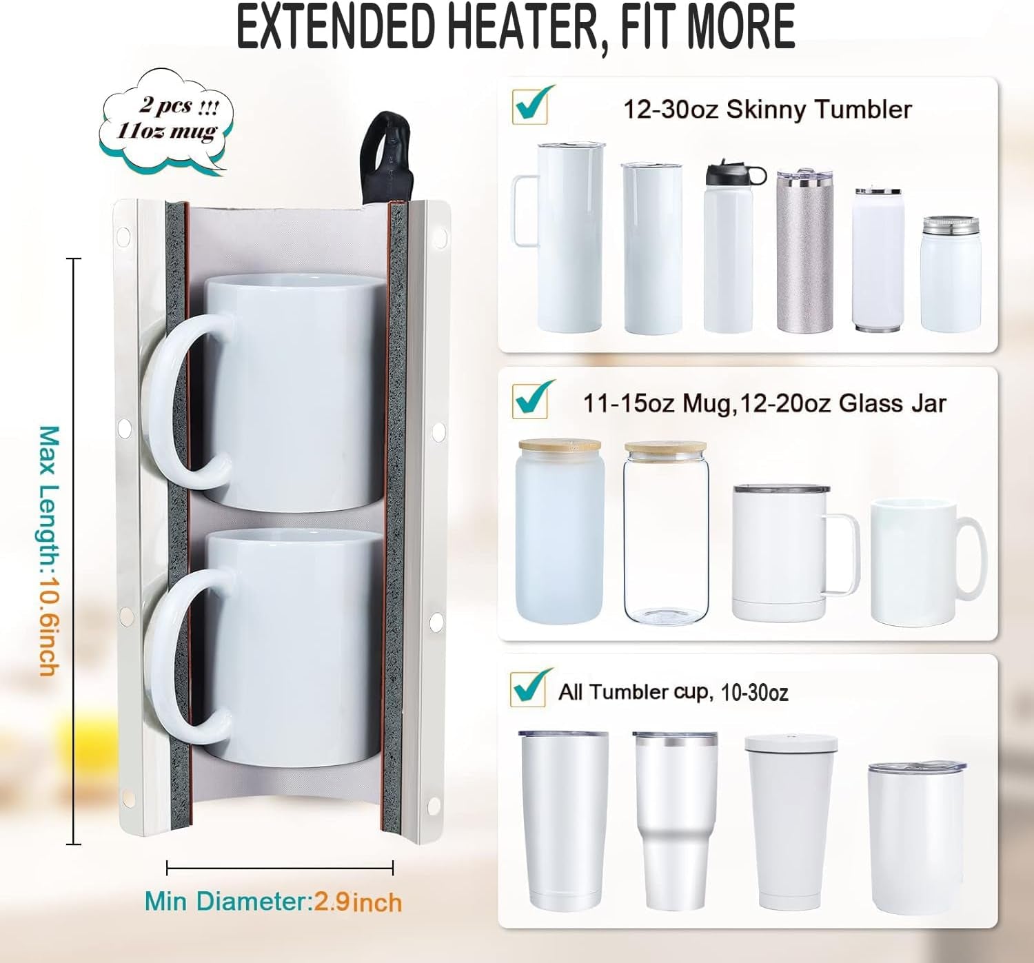 AKEYDIY Tumbler Heat Press 30Oz 20Oz 16Oz Sublimation Tumblers Press Straight Skinny Tumbler Cup Press Glass Jar Cans,Tumbler Mug Heat Press Machine 20 and 30Oz 11-16Oz DIY Heat Transfer Press Vinyl