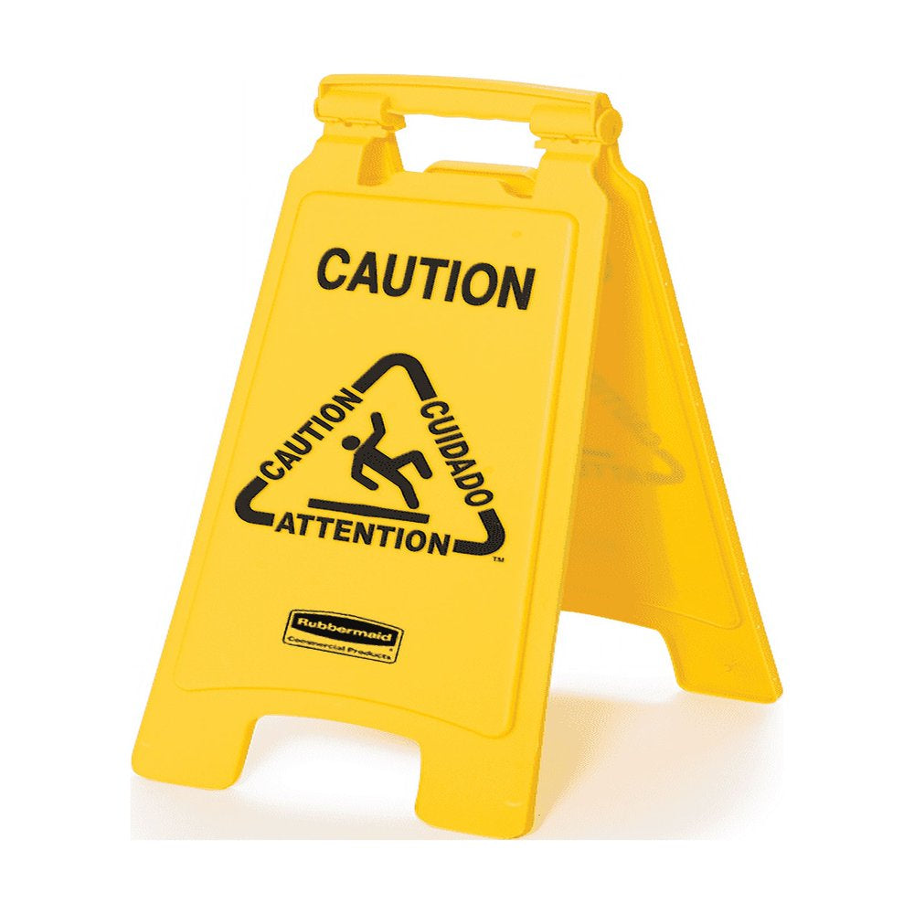 Collapsible Multilingual "Caution" Industrial Sign for Office/Restroom/Restaurant/School/Business/Hospital/Distribution Facility, 2-Sided, 26 Inch, Yellow (FG611200YEL)