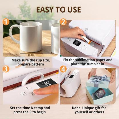 Auto Tumbler Heat Press Machine - Mug Heat Press Heat up Fast & Even, Professional Tumbler Press High-Security for 2.95"-3.18" Sublimation Tumblers, Cups, Glasses and Mugs, White