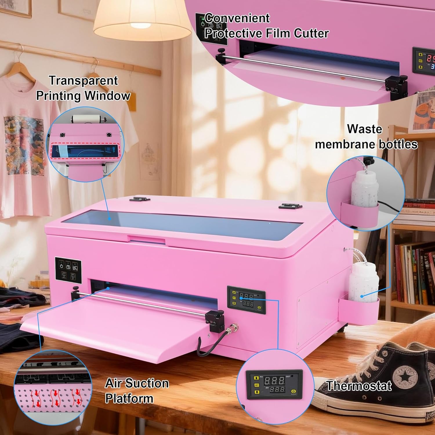 A3 DTF Printer R1390 with Laptop for Beginner, A3 13" DTF Transfer Printing Machine for DIY Print T-Shirts Apparel with White Ink Systems Includes Consumable, Laptop (Remote Installation)