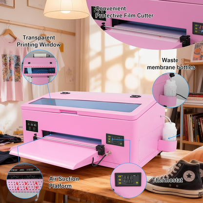 A3 DTF Printer R1390 with Laptop for Beginner, A3 13" DTF Transfer Printing Machine for DIY Print T-Shirts Apparel with White Ink Systems Includes Consumable, Laptop (Remote Installation)