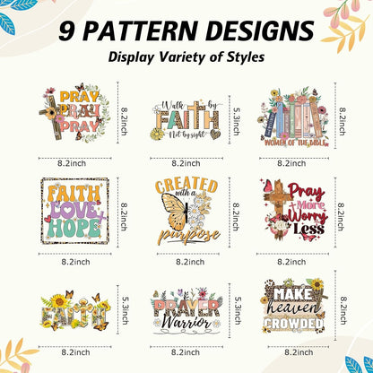 Dtf Transfers Ready to Press - 9 Pcs Christian Faith Iron on Transfers for T-Shirts Heat Transfer Vinyl Stickers God Jesus Iron on Patches Decals for Clothes Bag Pillow DIY Fabric Decor
