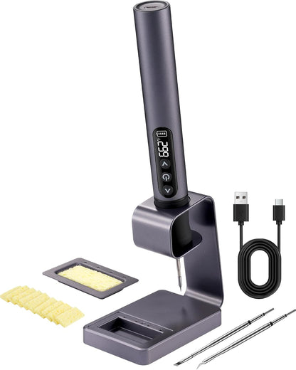 Xtool Selected Cordless Soldering Iron Kit, Portable Soldering Iron with LED Display, 7S Fast Heat-Up, 392-842F Adjustable Temp, 3 C210 Soldering Iron Tips, USB-C Wireless Soldering Pen for Work