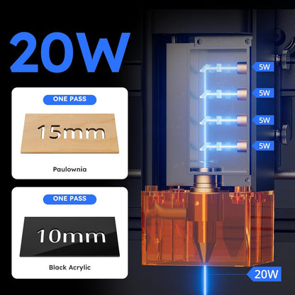 ATOMSTACK 20W A20 PRO V2 Laser Engraver with Auto Air Assist, 0.06Mm High Accuracy Laser Cutter for Wood, Metal, Acrylic and Glass, Professional DIY Laser Engraving Machine with Eye Protection