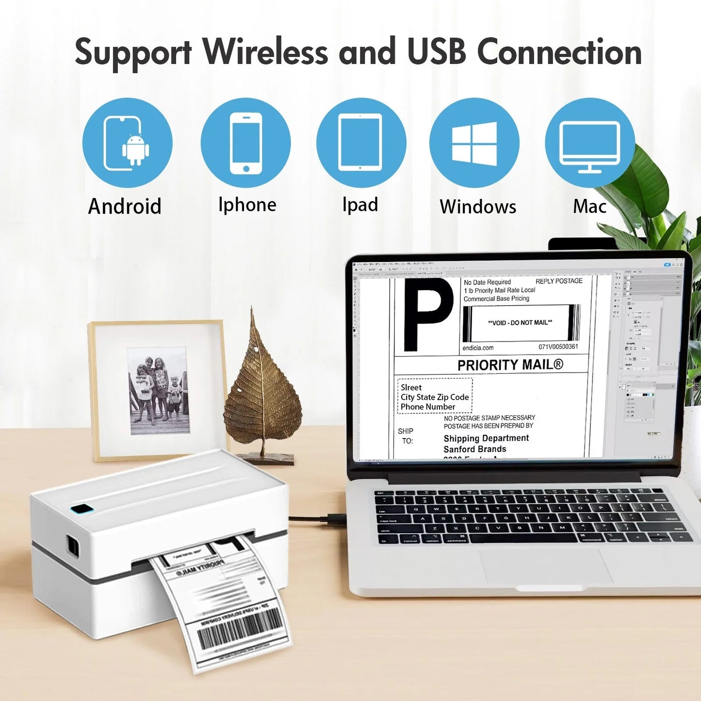 4X6 Thermal Label Printer - Bluetooth Shipping Label Maker for Packages, Compatible with Windows Ios Android, Wireless Sticker Printing for Business and Home