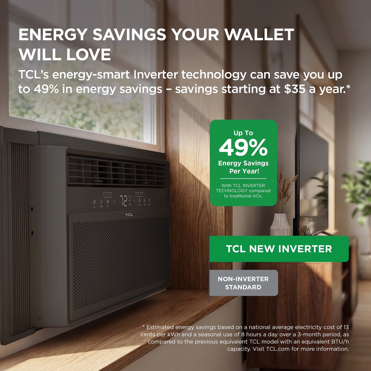 8,000 BTU Smart Inverter Window Air Conditioner (Black) - 350 Sq Ft with up to 49% Energy Savings, Quiet Cooling Tech, 3-In-1 Cooling, Fan & Dehumidifier, Matter Wi-Fi, Remote Control - W8WC72-B