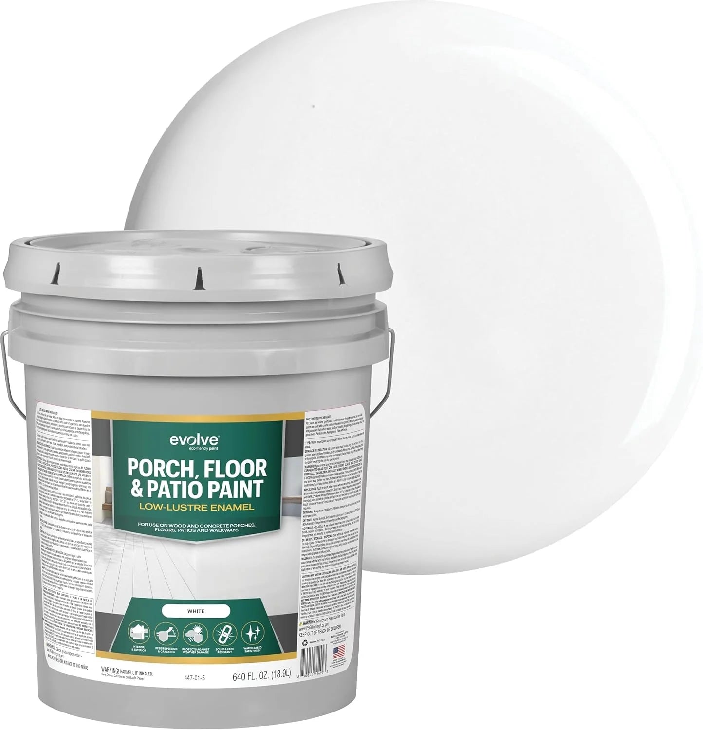 Porch & Floor Paint, Fast-Drying Wood and Concrete Paint, White, 5 Gallon
