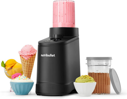Nutribullet Chill Ice Cream Maker, for Gelato, Sorbet, Frozen Yogurt, Smoothie Bowls, Compact Size, (2) Dishwasher Safe 16 Oz. Pint Cups with Lids, Black, NBD50100AK