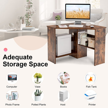 Corner Computer Desk Triangle Writing Workstation W/Storage Shelf Rustic
