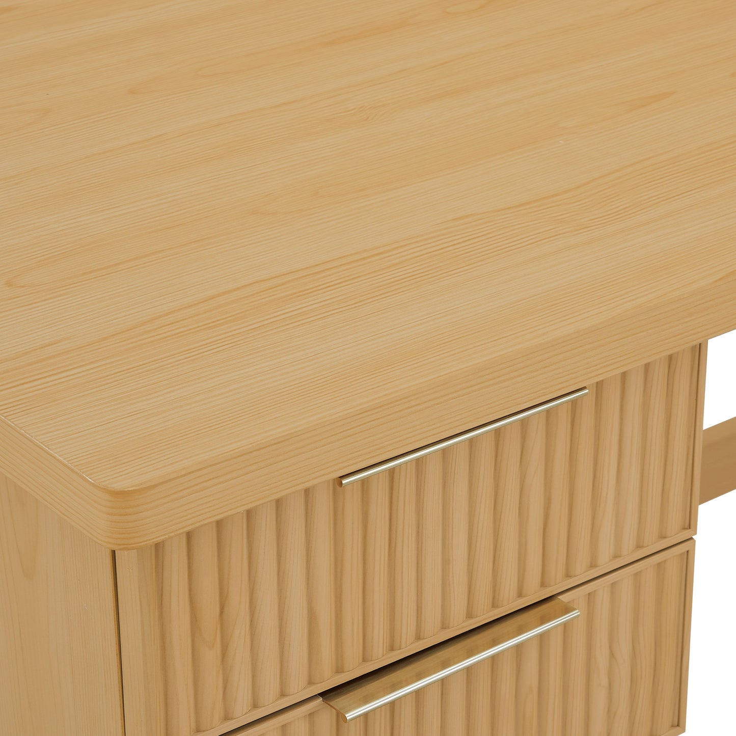 Lillian Fluted L-Shape Desk, Natural Pine Finish