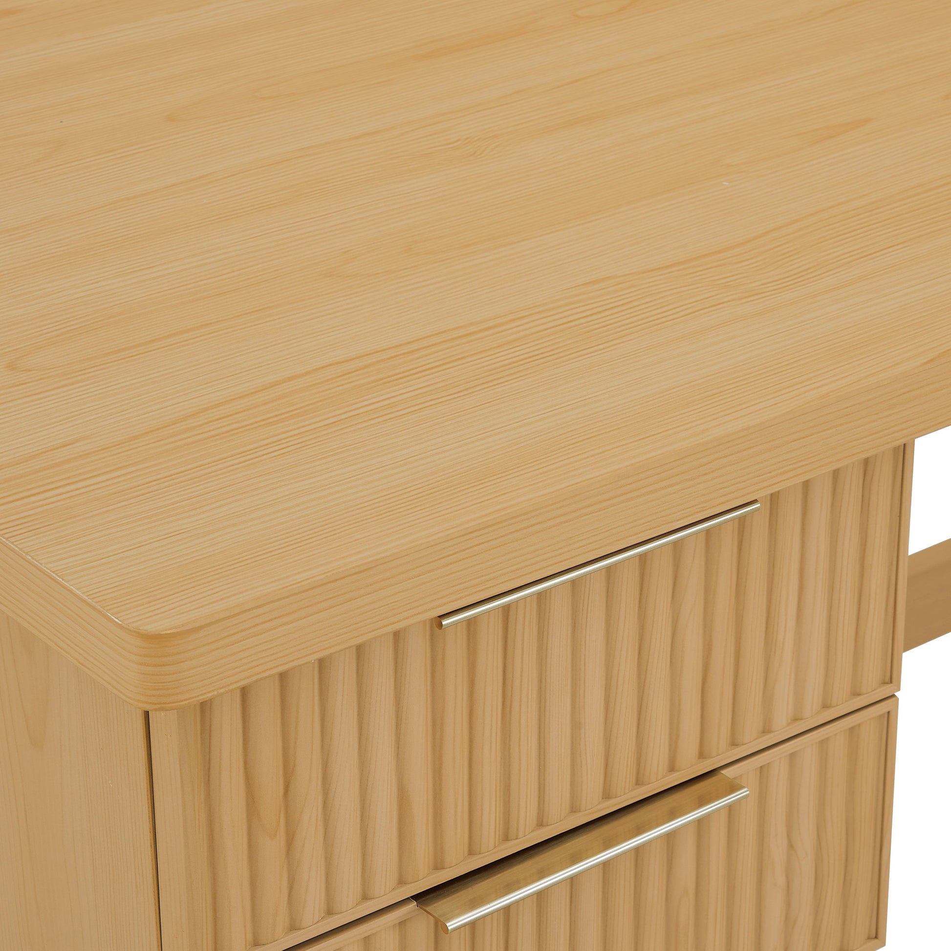Lillian Fluted L-Shape Desk, Natural Pine Finish