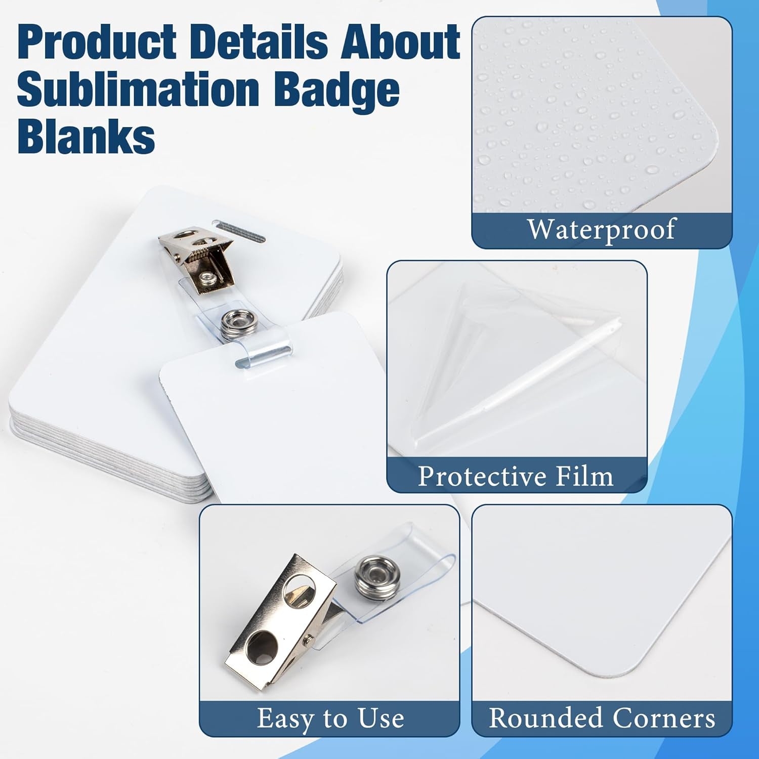 Starry 10PCS Sublimation Id Badge Blanks Double Sided Aluminum with Clip Id Badge Card Luggage Tag Id Name Tags Metal Keychain Sublimation Blanks Bulk