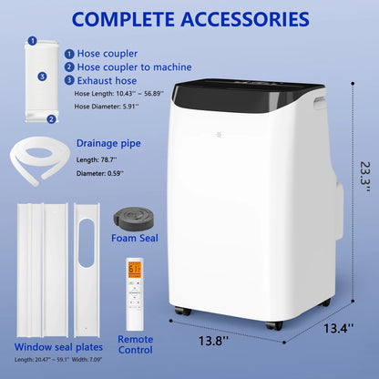 12000 BTU Portable Air Conditioner Cools up to 500 Sq. Ft, 3-In-1 AC, Dehumidifier, Fan