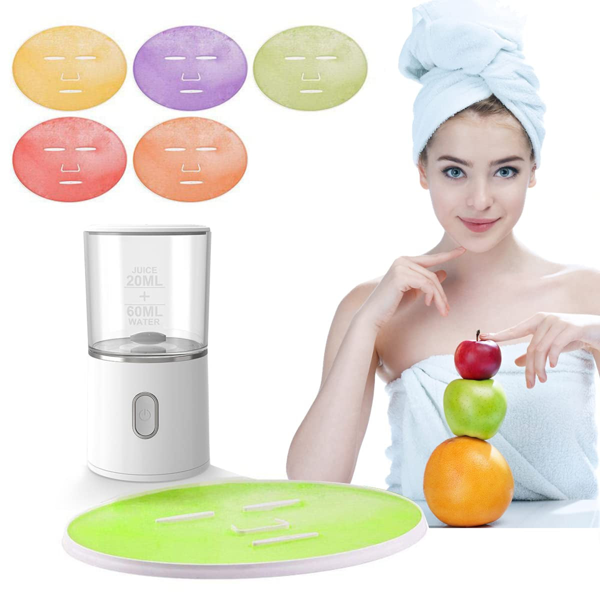 Flylin Facial Mask Machine, Face Mask Maker Multi-Function Natural Fruit Vegetable Collagen Cream Mask Machine USB Rechargeable DIY Automatic Facial Care Face Mask Maker Machine