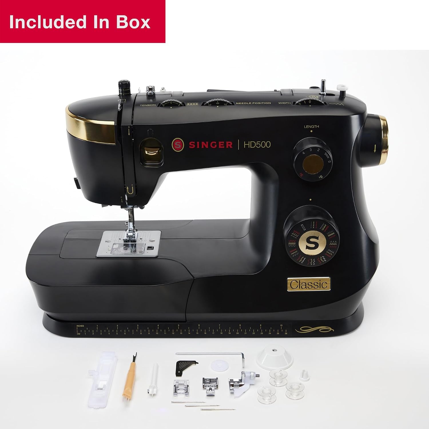 SINGER® Heavy Duty 500 Classic High Speed Sewing Machine + Accessory Kit | 23 Built-In Stitches, Strong Motor, Strong Piercing Power, 1-Step Buttonhole, Full Metal Frame, Large Sewing Space, LED Light