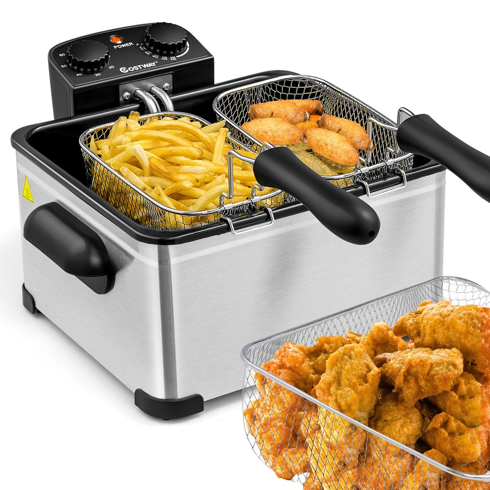 Electric Deep Fryer 5.3Qt/21-Cup Stainless Steel 1700W W/ Triple Basket