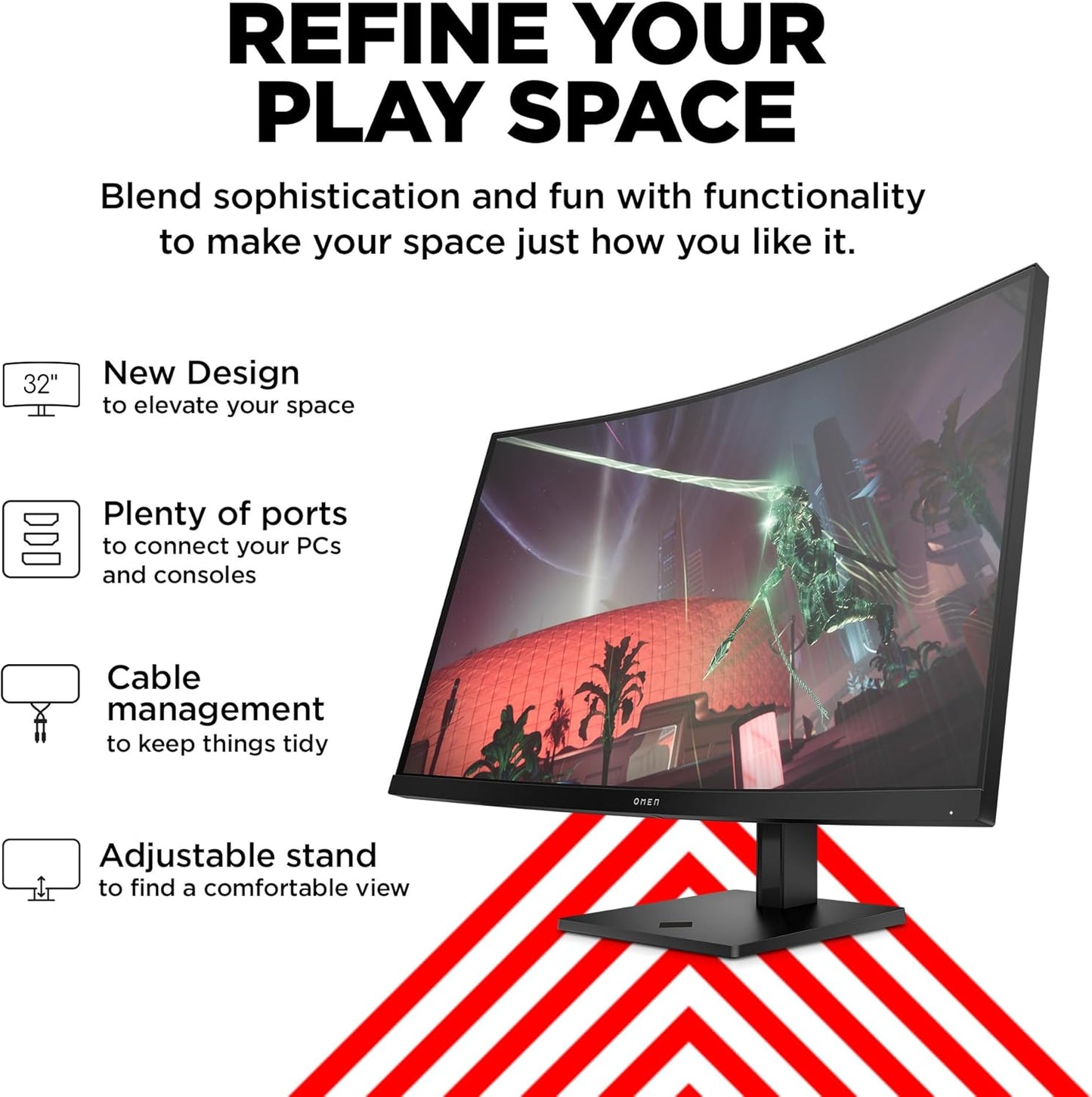 HP OMEN 32C QHD 165Hz Curved Gaming Monitor, QHD Display (2560 X 1440), VA Panel, 99% Srgb, 90% DCI-P3, 16:9, AMD Freesync Premium Technology, 32C (2023)