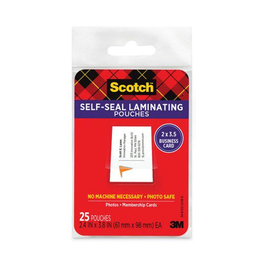 Self-Sealing Laminating Pouches, 9.5 Mil, 3.88" X 2.44", Gloss Clear, 25/Pack (LS851G)