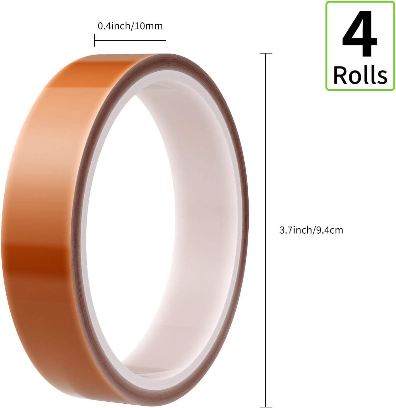 EENOUR 4 Rolls Tumbler Press Heat Resistant Tape 10Mm × 33M, High Temperature Thermal Tape, up to 250℃ (482℉) for Sublimation Blanks Press and Heat Transfer Vinyl (HTV) - 432 Feet Overall