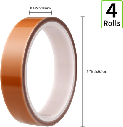EENOUR 4 Rolls Tumbler Press Heat Resistant Tape 10Mm × 33M, High Temperature Thermal Tape, up to 250℃ (482℉) for Sublimation Blanks Press and Heat Transfer Vinyl (HTV) - 432 Feet Overall