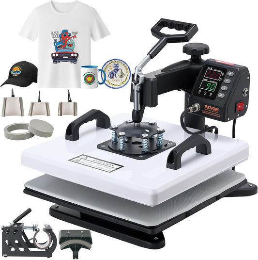 VEVOR Heat Press Machine, 15 X 15 In, 8-In-1 Multifunction, 360° Swing Away, Heat up Fast and Even, Digital Precise Control, Sublimation Press Machine for T-Shirts, Mugs, Tumblers, Caps, Plates