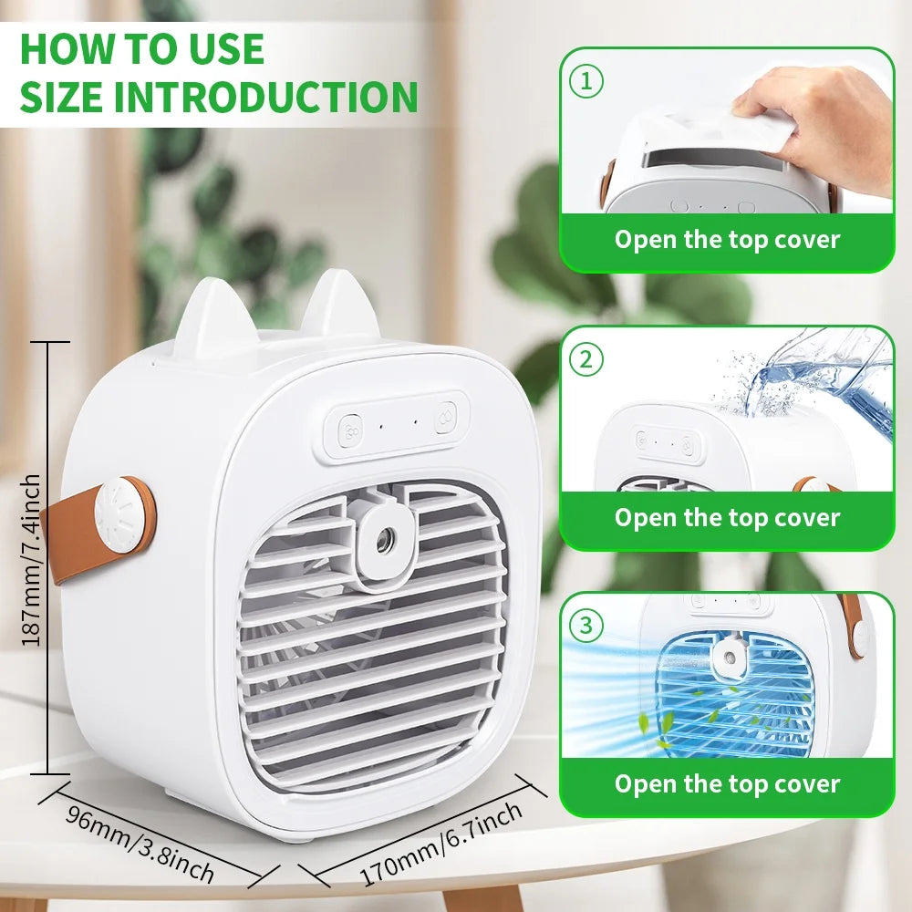 Portable Air Conditioners, Rechargeable Mini Air Conditioner Personal Air Cooler with 3 Speeds, Small Desk Air Conditioner for Bedroom, Office, Outdoor(White)