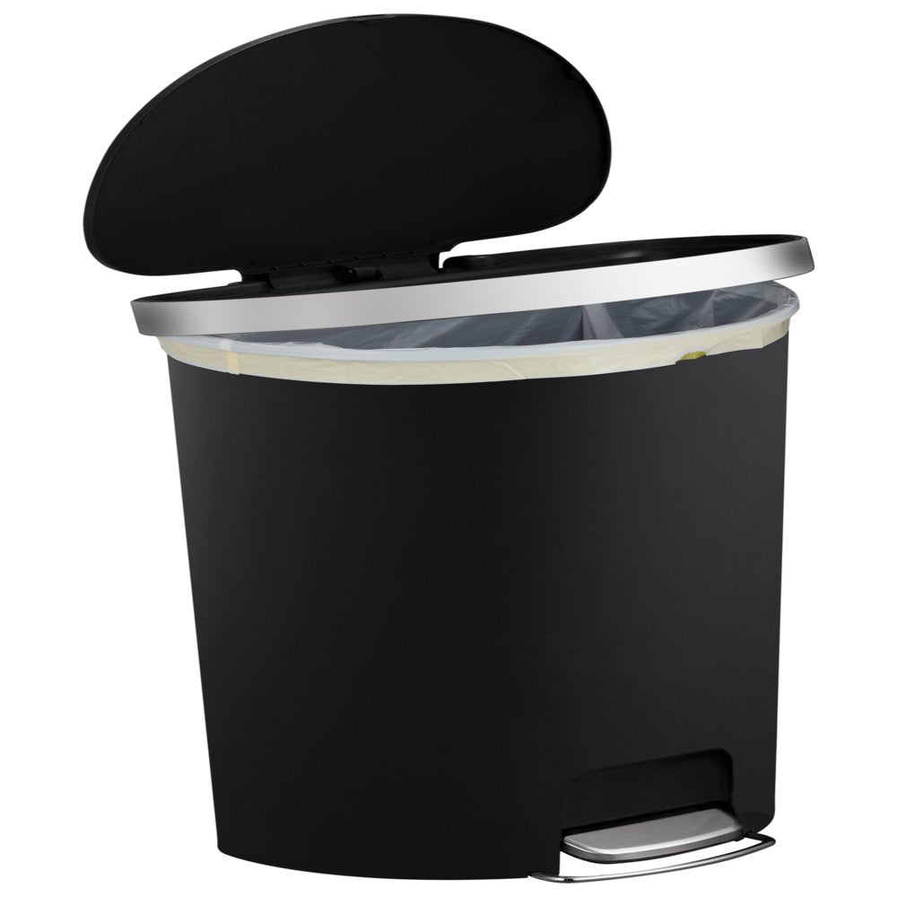 14.5-Gal Plastic Semi round Kitchen Step Trash Can, Black