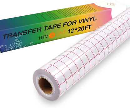 Transfer Tape for Vinyl - 12" X 20 FT Red Alignment Grid Clear Transfer Paper for Vinyl for Self Adhesive Vinyl - High Tack Transfer Tape for Signs Stickers Decals Walls Doors