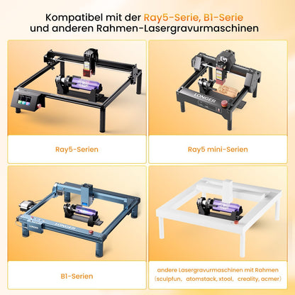 Longer Chuck Rotary Roller Is Ideal for Engraving Cylindrical, Wine Glasses, and Irregular Items. Compatible with Ray5, Ray5Mini, B1, and Most Other Laser Engravers, Meeting Diverse Engraving Needs.