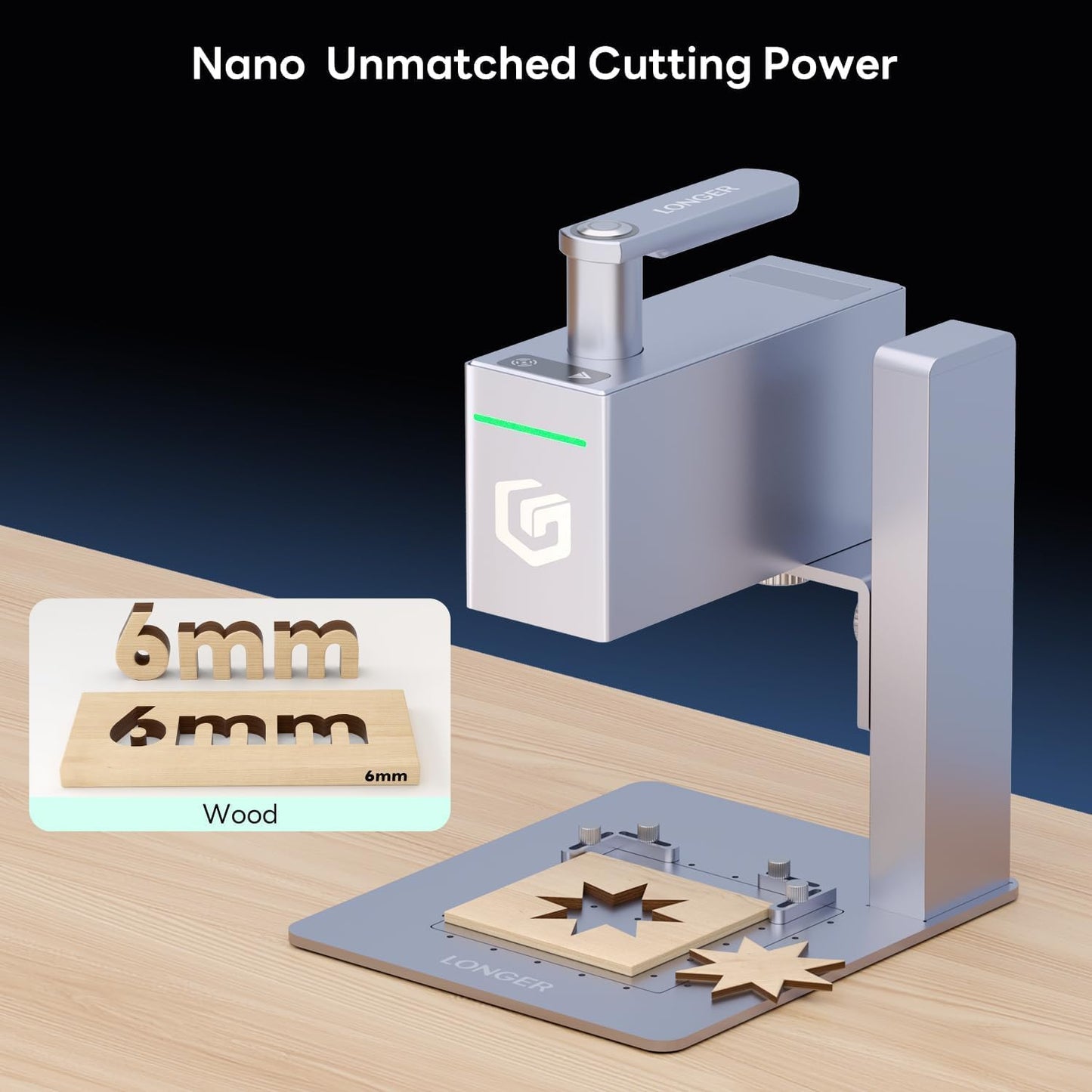 Longer Nano 6000Mw Desktop Laser Engraver, 0.05Mm Precision 5000Mm/S Engraving Speed, 3.3K Resolution, Laser Cutter and Engraver for Wood, Metal, Acrylic, Leather 100X100Mm Work Area