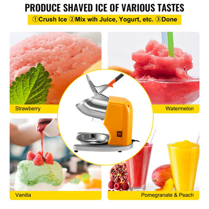 brand Electric Ice Shaver Crusher Snow Cone Maker Machine with Dual Stainless Steel Blades 210Lbs/H Shaved Ice Machine 300W 1450 RPM with Ice Plate & Additional Blade for Home and Commercial Use