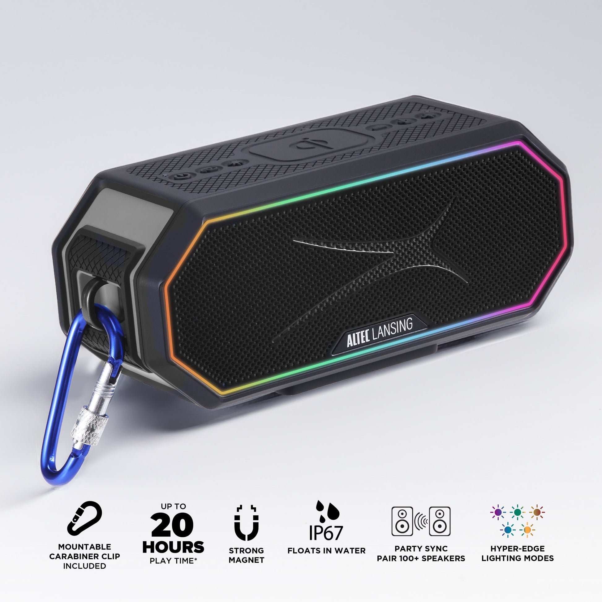 Hydra Blast 2.0 LED Lighting Floatable Waterproof Wireless Magnetic Bluetooth Portable Speaker, Black, IMW1302