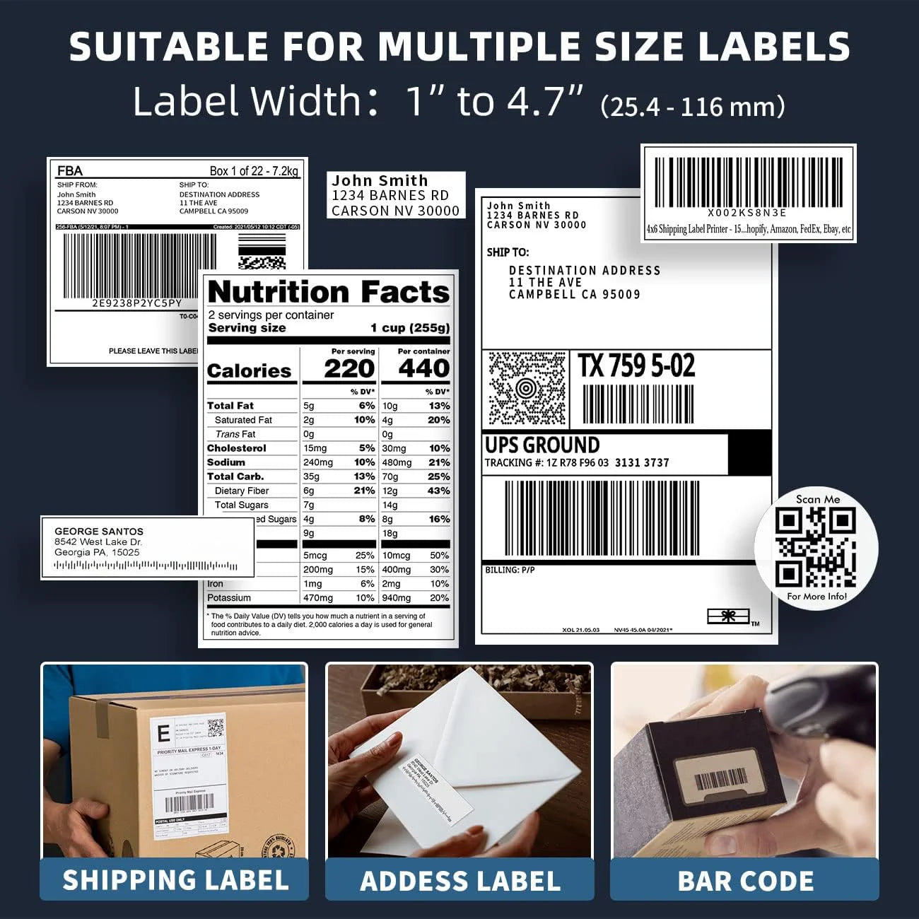 Wuduguer Shipping Label Printer - 241BT 4X6 Wireless Thermal Label Printer, Bluetooth Thermal Label Printers for Small Business, Compatible with Iphone, Android, Amazon, Shopify, Ups（Black）