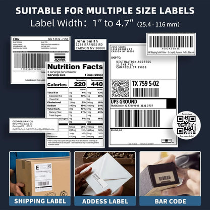 Wuduguer Shipping Label Printer - 241BT 4X6 Wireless Thermal Label Printer, Bluetooth Thermal Label Printers for Small Business, Compatible with Iphone, Android, Amazon, Shopify, Ups（Black）